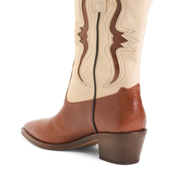 NEW DOLCE VITA Leather Suzzy Western Boots Brown Multi 667tn - Picture 3 of 11